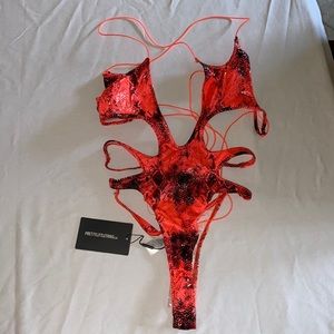 TWO Coral Glitter Snake Cut Out Swimsuits - Two Different Sizes